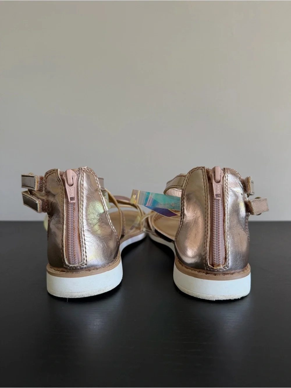 Wonder Nation Girls' 5 Gladiator Sandals Rose Gold Metallic Iridescent Straps